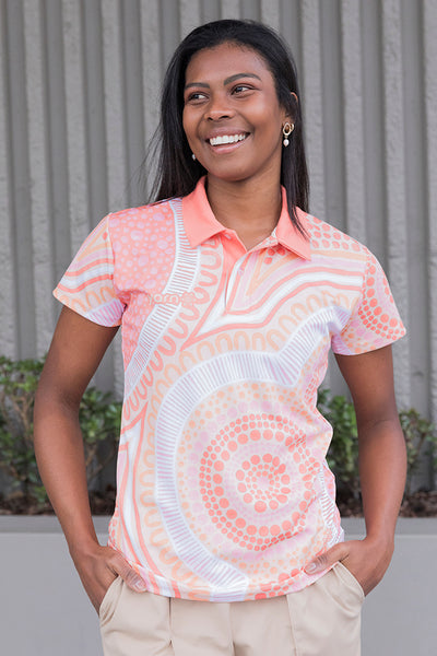 Pink striped polo sales shirt womens