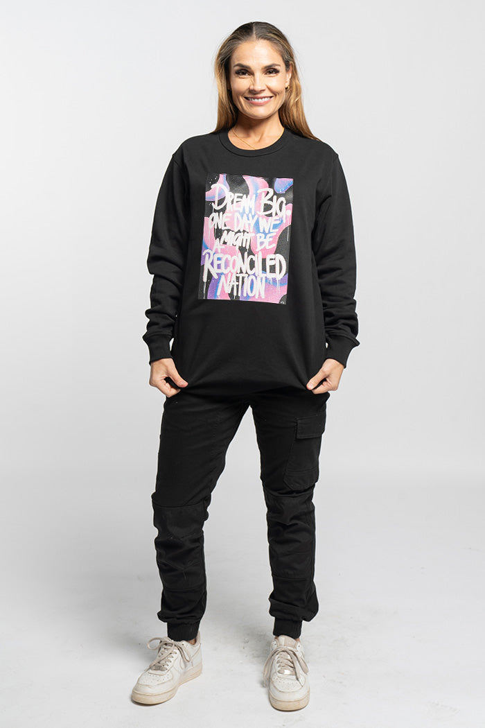 Reconciled Nation (Purple) Black Cotton Blend Crew Neck Women's Sweatshirt