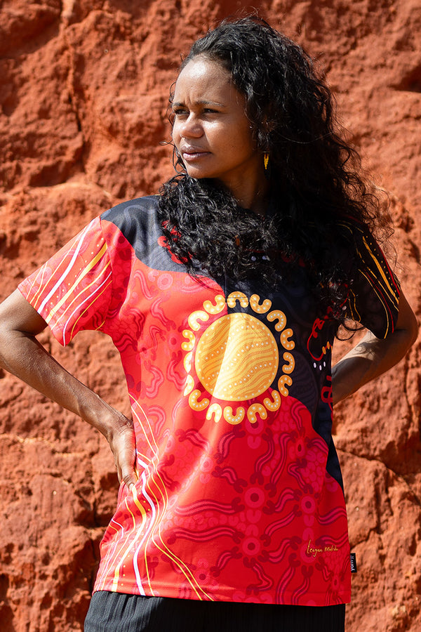 Sun Soaked Aboriginal Flag Women's Fitted Polo Shirt