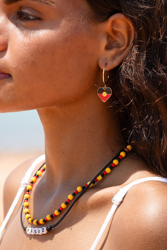 "Raise The Flag" Aboriginal Flag Heart Beaded Necklace