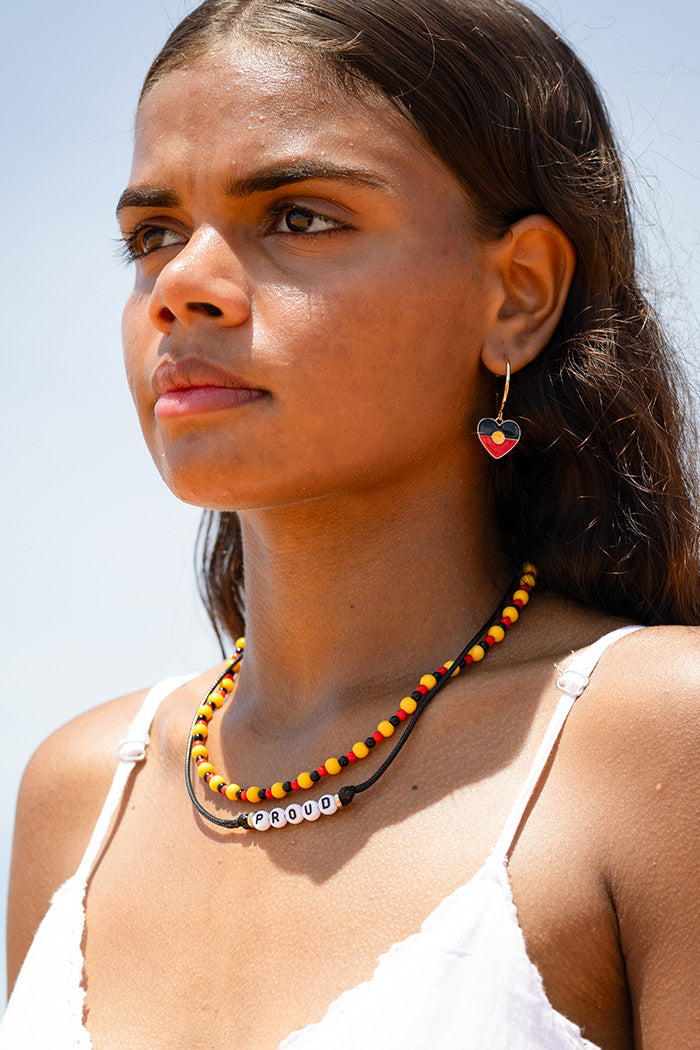 "Raise The Flag" Aboriginal Flag Heart Beaded Necklace