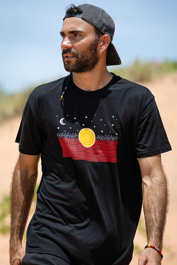 The Night Sky Flag Black Cotton Crew Neck Unisex T-Shirt