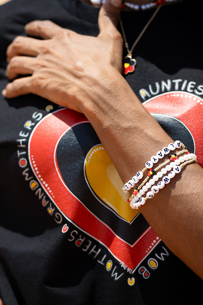 "Always Was, Always Will Be" Aboriginal Flag Flower Beaded Bracelets (4 Pack)