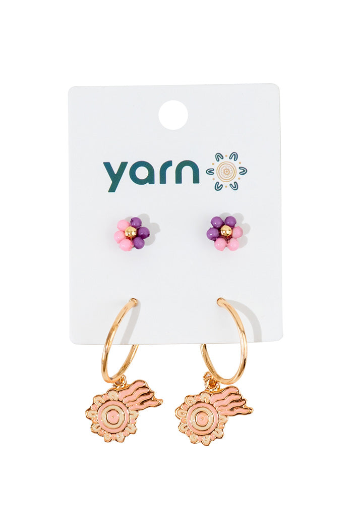 Keep The Fire Burning! Mauve & Pink Hoop Earring & Flower Stud Pack