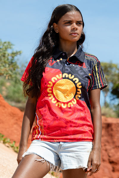 Sun Soaked Aboriginal Flag Women's Fitted Polo Shirt