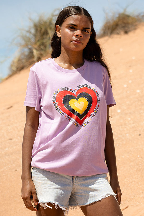 Sisterhood Heart Lavender Cotton Crew Neck Womens T-Shirt