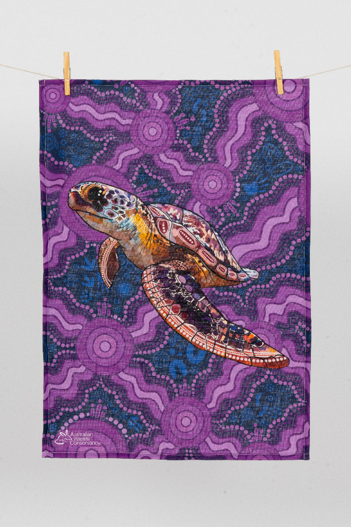 Sea Turtle 'Australian Wildlife Conservancy' Linen Blend Tea Towel