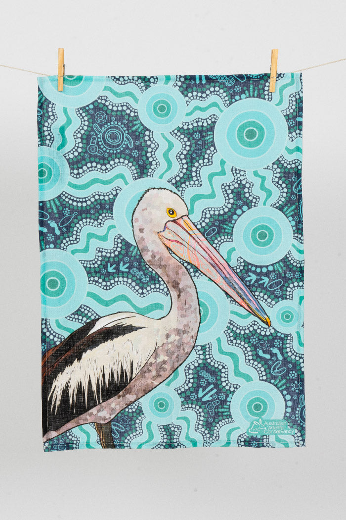 Pelican (Dhalipnha) 'Australian Wildlife Conservancy' Linen Blend Tea Towel