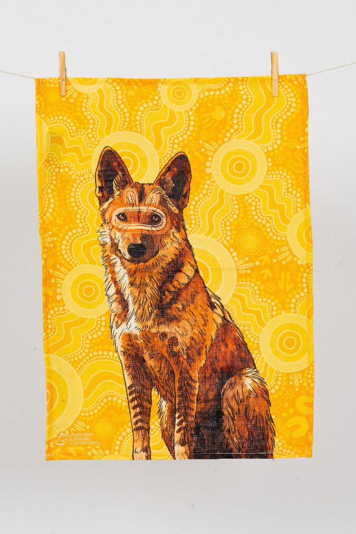 Dingo (Wilkarr) 'Australian Wildlife Conservancy' Linen Blend Tea Towel