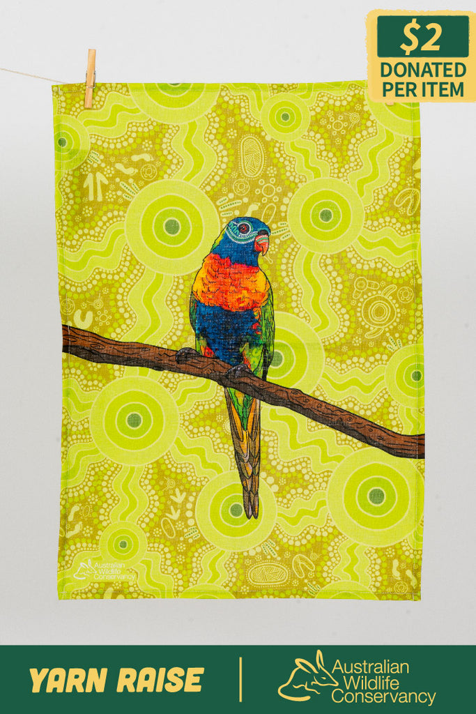 Lorikeet 'Australian Wildlife Conservancy' Linen Blend Tea Towel