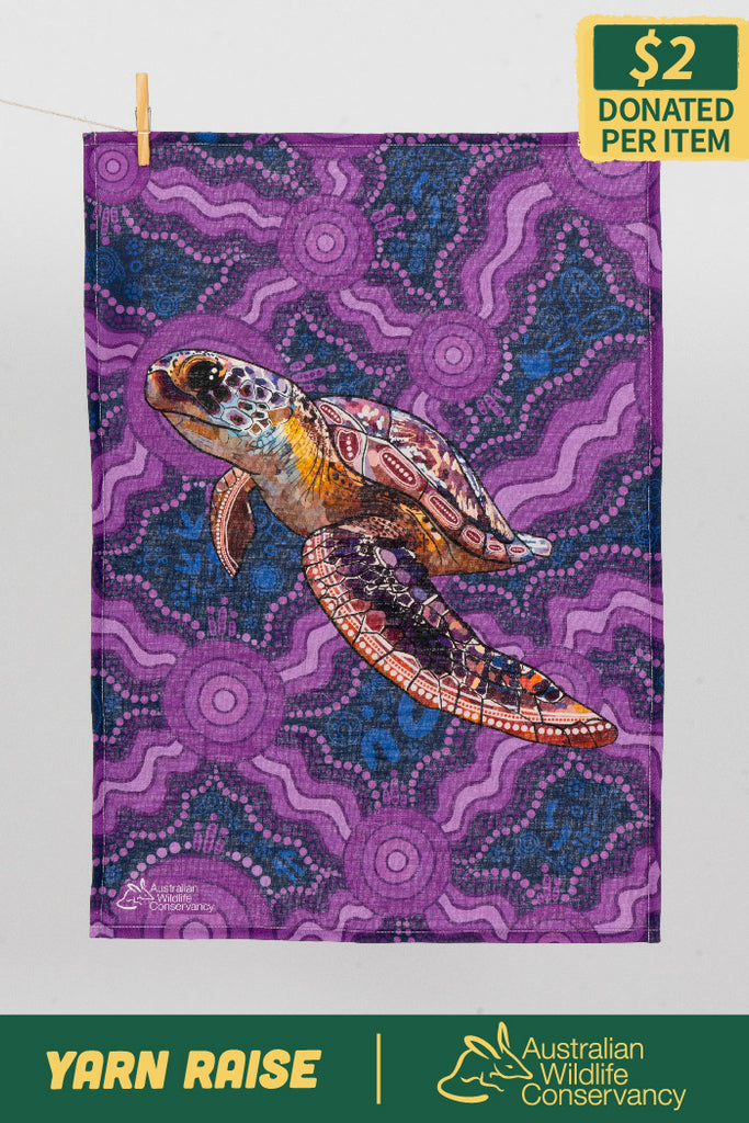 Sea Turtle 'Australian Wildlife Conservancy' Linen Blend Tea Towel