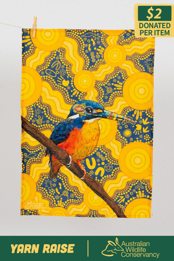 Kingfisher (Azure Nurnamamdatba) 'Australian Wildlife Conservancy' Linen Blend Tea Towel