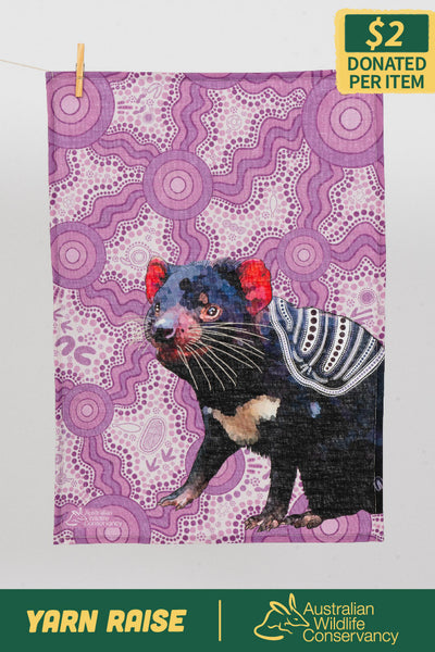 Tasmanian Devil 'Australian Wildlife Conservancy' Linen Blend Tea Towel