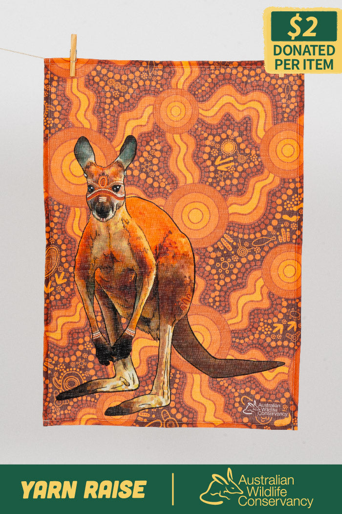 Kangaroo (Barra) 'Australian Wildlife Conservancy' Linen Blend Tea Towel