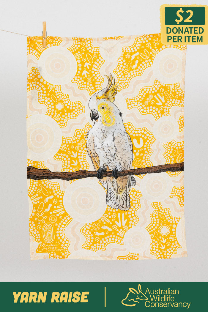 Cockatoo (Djarring) 'Australian Wildlife Conservancy' Linen Blend Tea Towel