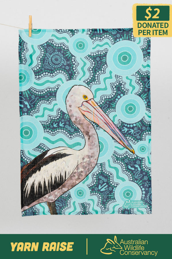 Pelican (Dhalipnha) 'Australian Wildlife Conservancy' Linen Blend Tea Towel