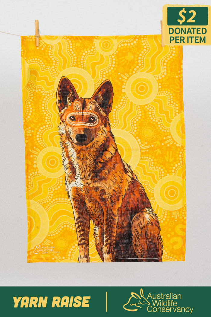 Dingo (Wilkarr) 'Australian Wildlife Conservancy' Linen Blend Tea Towel