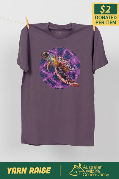 Sea Turtle 'Australian Wildlife Conservancy' Mauve Cotton Crew Neck Unisex T-Shirt