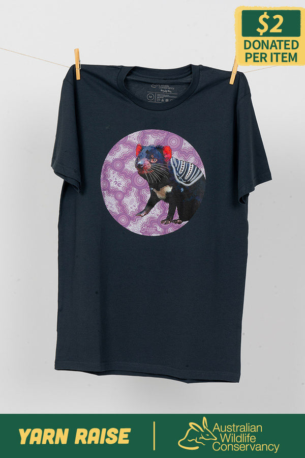 Tasmanian Devil 'Australian Wildlife Conservancy' Petrol Blue Cotton Crew Neck Unisex T-Shirt