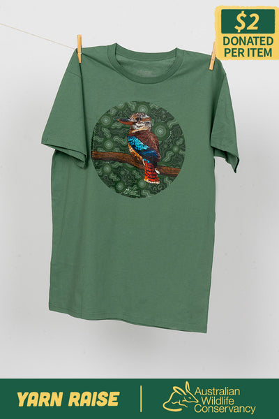 Kookaburra (Durdilapka) 'Australian Wildlife Conservancy' Sage Cotton Crew Neck Unisex T-Shirt