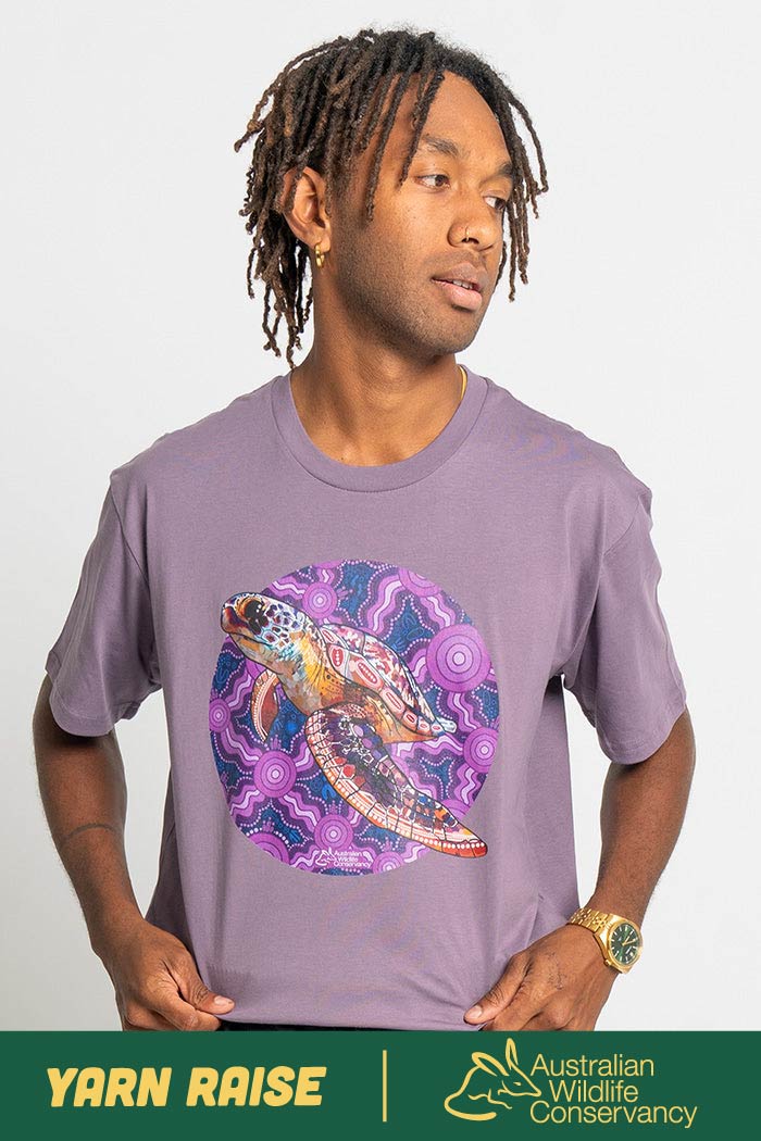 Sea Turtle 'Australian Wildlife Conservancy' Mauve Cotton Crew Neck Unisex T-Shirt