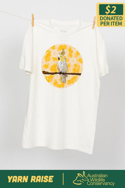 Cockatoo (Djarring) 'Australian Wildlife Conservancy' Natural Cotton Crew Neck Unisex T-Shirt