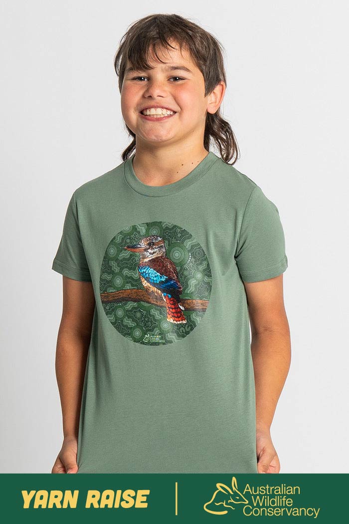 Kookaburra (Durdilapka) 'Australian Wildlife Conservancy' Sage Cotton Crew Neck Kids T-Shirt