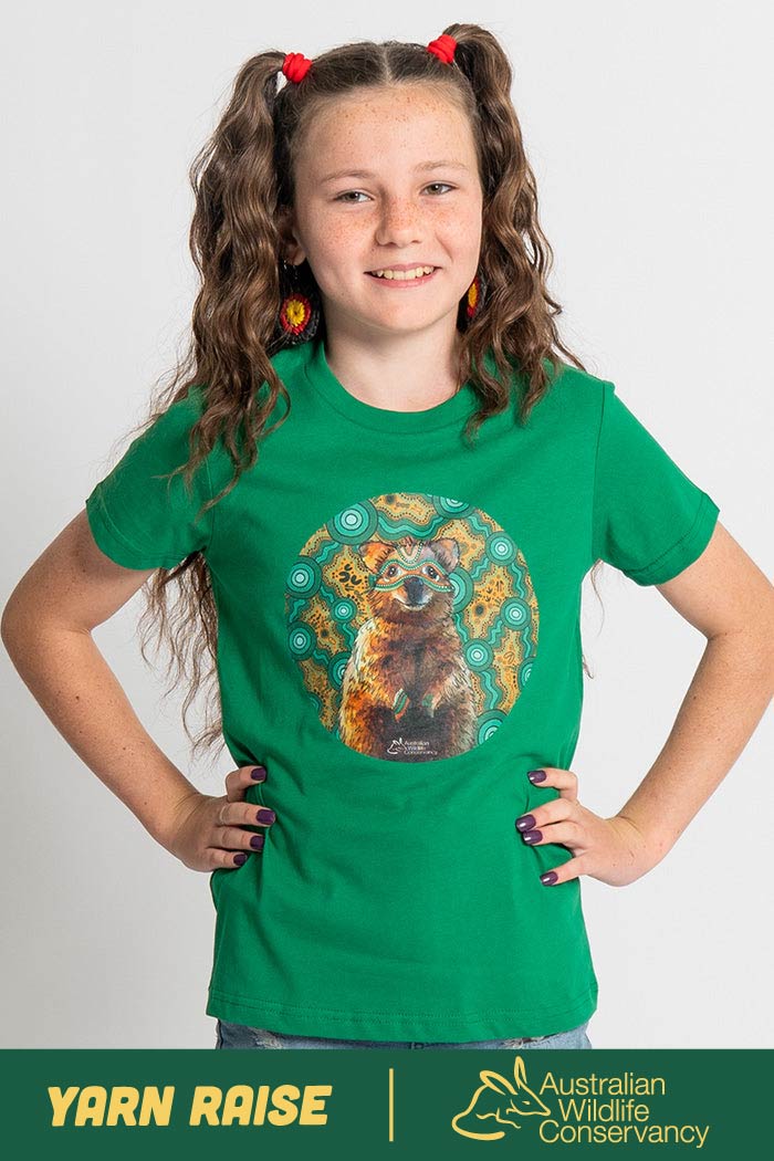 Quokka 'Australian Wildlife Conservancy' Kelly Green Cotton Crew Neck Kids T-Shirt