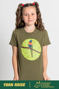 Lorikeet 'Australian Wildlife Conservancy' Army Cotton Crew Neck Kids T-Shirt