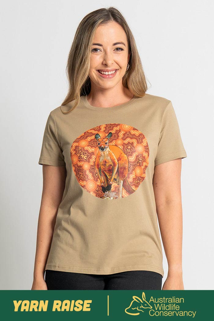 Kangaroo (Barra) 'Australian Wildlife Conservancy' Sand Cotton Crew Neck Women’s T-Shirt