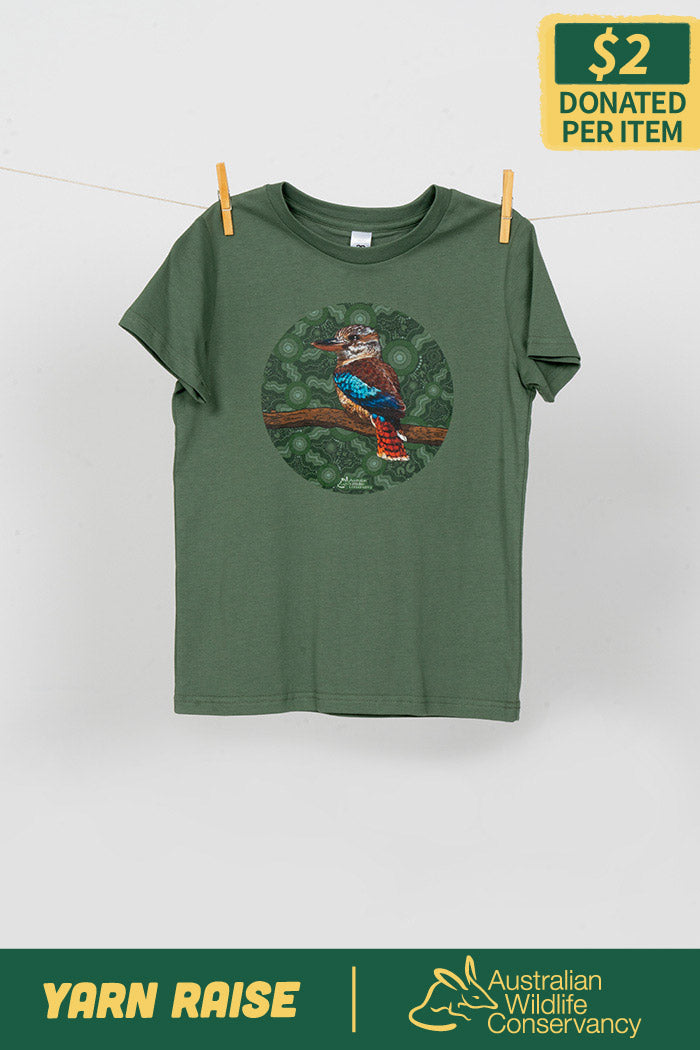 Kookaburra (Durdilapka) 'Australian Wildlife Conservancy' Sage Cotton Crew Neck Kids T-Shirt