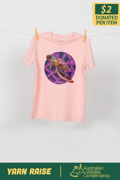 Sea Turtle 'Australian Wildlife Conservancy' Pink Cotton Crew Neck Kids T-Shirt