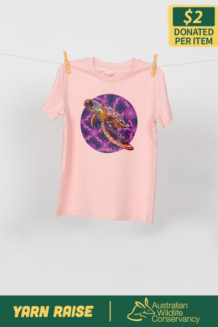 Sea Turtle 'Australian Wildlife Conservancy' Pink Cotton Crew Neck Kids T-Shirt