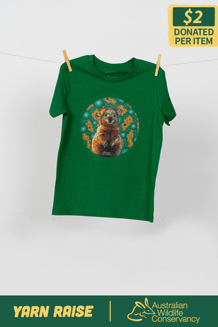 Quokka 'Australian Wildlife Conservancy' Kelly Green Cotton Crew Neck Kids T-Shirt