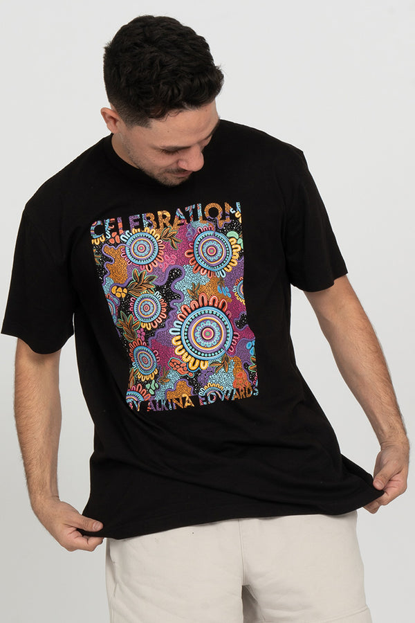 Celebration (Full Print) Black Cotton Crew Neck Unisex T-Shirt