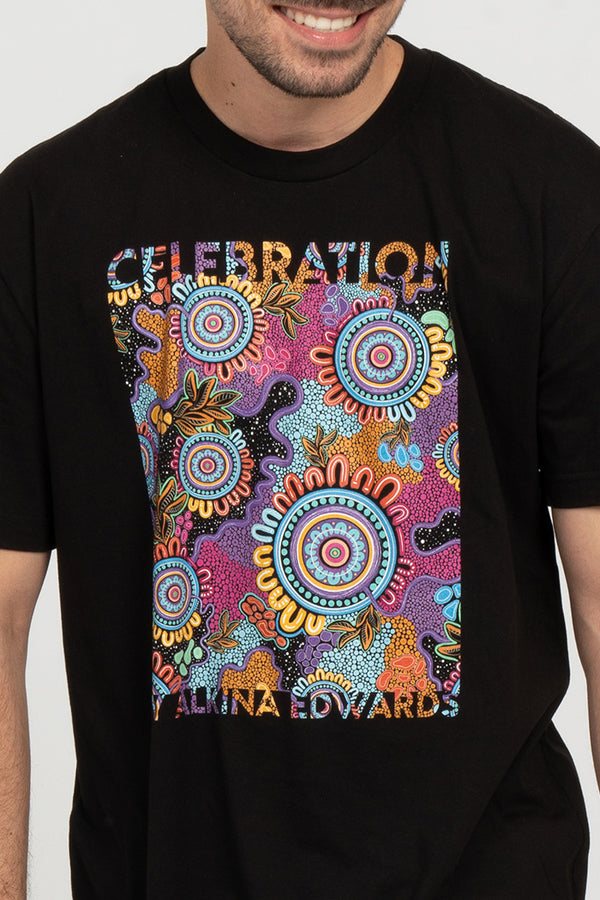 Celebration (Full Print) Black Cotton Crew Neck Unisex T-Shirt