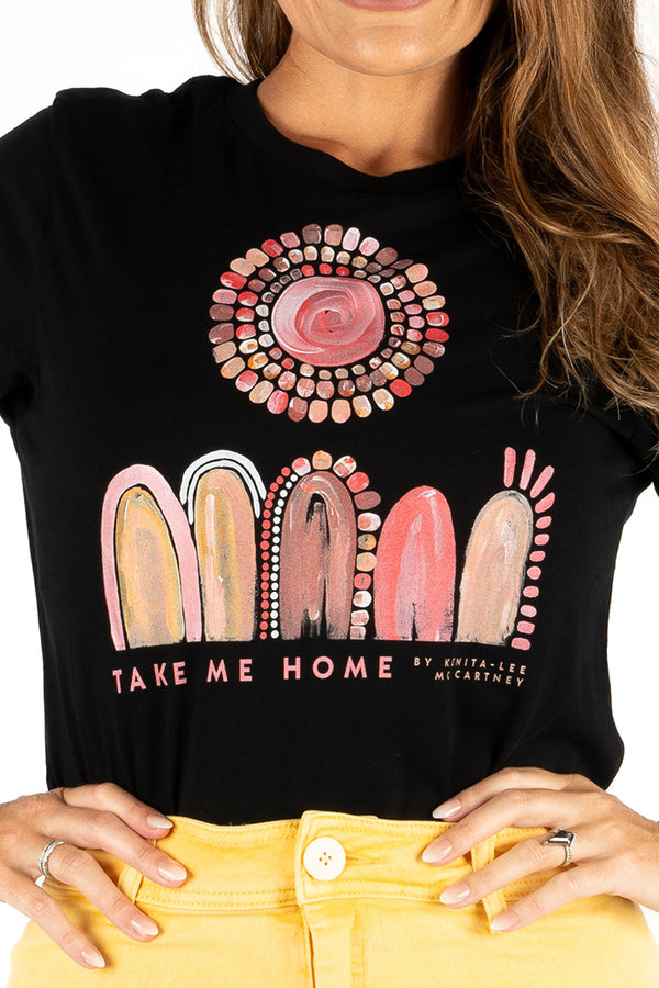 Take Me Home Black Cotton Crew Neck Women's T-Shirt