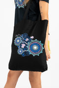 Healing Spirit Black Long Handle Cotton Tote Bag