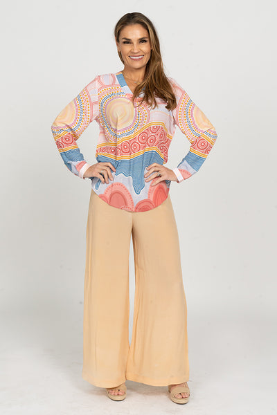 Sunset Healing V Neck Women's Long Sleeve Blouse