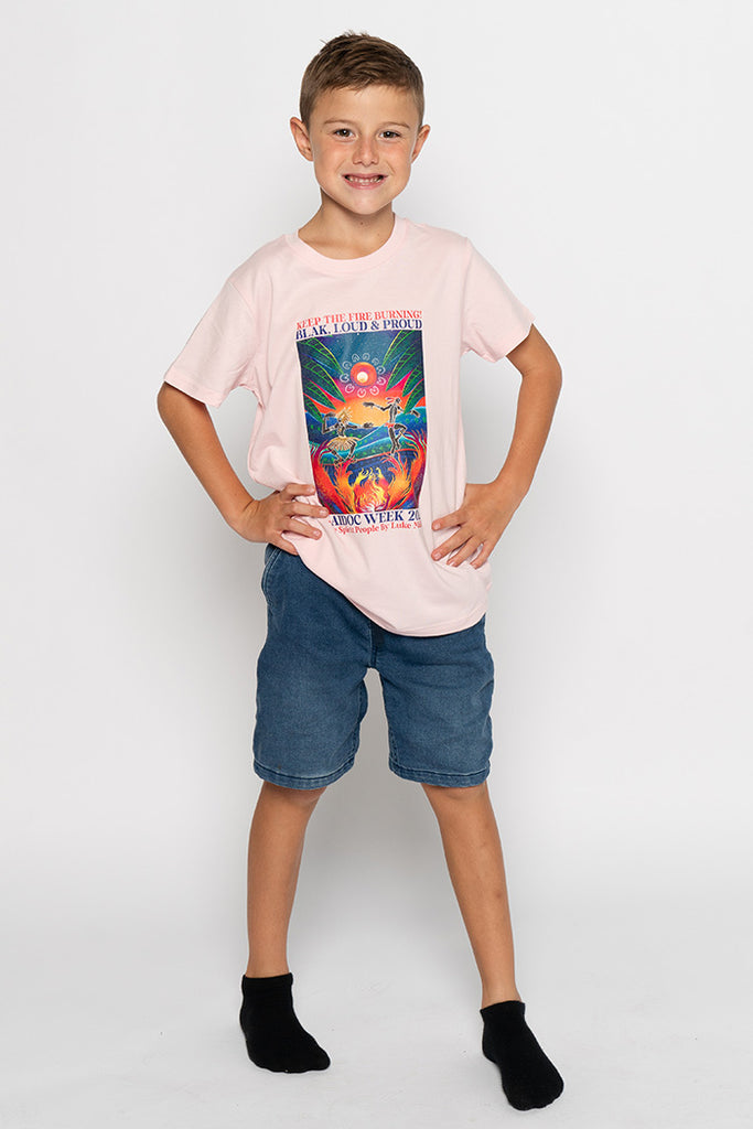 Fire Spirit People NAIDOC 2024 Pink Cotton Crew Neck Kids T-Shirt