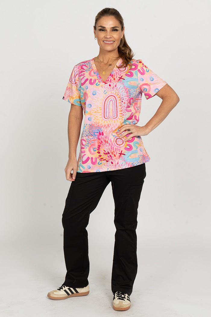 Flourishing Blooms Women’s Three Pocket Scrub Top