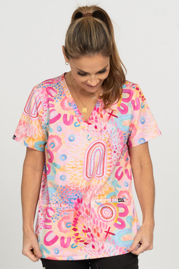 Flourishing Blooms Women’s Three Pocket Scrub Top