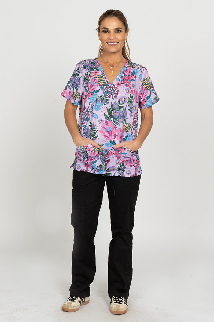 Pink Banksia Women’s Three Pocket Scrub Top