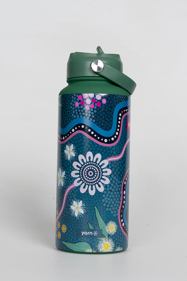 Bush Tucker Gathering 1L Insulated Stainless Steel Drink Bottle with Handle