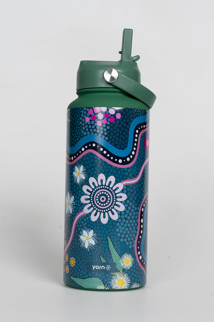 Bush Tucker Gathering 1L Insulated Stainless Steel Drink Bottle with Handle