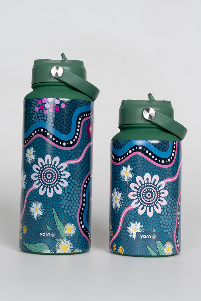 Bush Tucker Gathering 1L Insulated Stainless Steel Drink Bottle with Handle