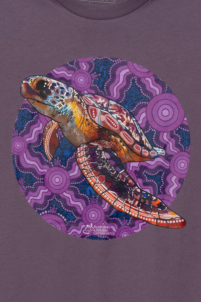 Sea Turtle 'Australian Wildlife Conservancy' Mauve Cotton Crew Neck Unisex T-Shirt