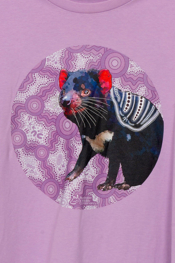 Tasmanian Devil 'Australia Wildlife Conservancy' Lavender Cotton Crew Neck Women’s T-Shirt