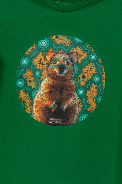 Quokka 'Australian Wildlife Conservancy' Kelly Green Cotton Crew Neck Kids T-Shirt