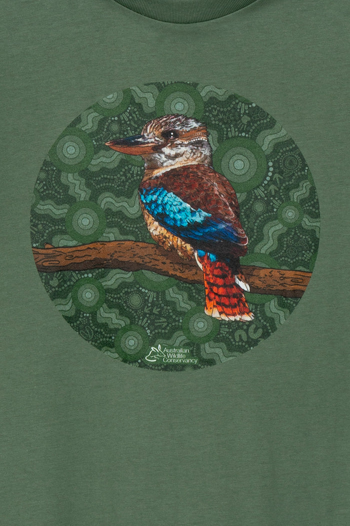 Kookaburra (Durdilapka) 'Australian Wildlife Conservancy' Sage Cotton Crew Neck Kids T-Shirt